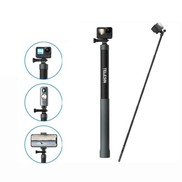 TELESIN 3M Carbon Fiber Selfie Stick Monopod  With 1/4 Screw For Action Camera, 3m