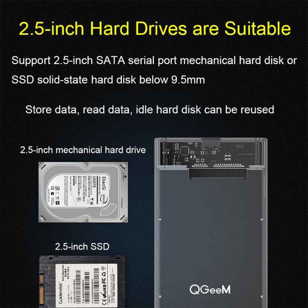 Micro-USB QGeeM USB3.0 Transparent High-Speed 2.5 Inch Universal Laptop External Hard Disk Box