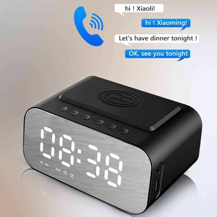 BT510 15W LED Clock Wireless Charging Bluetooth Speaker Multifunctional Smart Mirror Alarm Clock Audio(Iron Black)