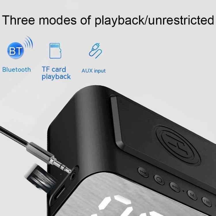 BT510 15W LED Clock Wireless Charging Bluetooth Speaker Multifunctional Smart Mirror Alarm Clock Audio(Iron Black)