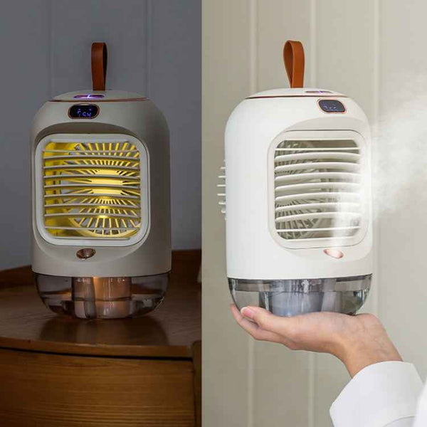 RD22 Rotating Humidification Fan Warm Light Atmosphere Light Automatic Shaking Head with Digital Display Air Cooler(Pink)