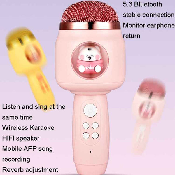 Children Wireless Microphone Bluetooth Phone Singing Microphone(Pink)