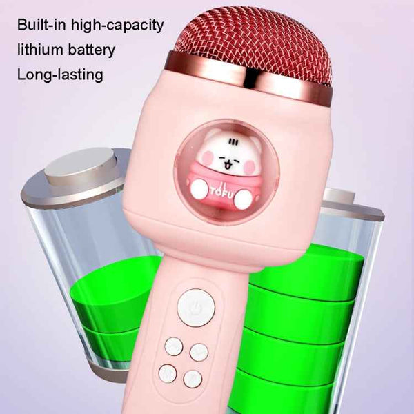 Children Wireless Microphone Bluetooth Phone Singing Microphone(Pink)