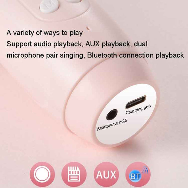 Children Wireless Microphone Bluetooth Phone Singing Microphone(Pink)