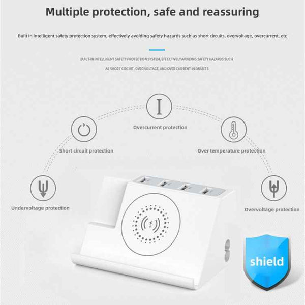 PD 20W +QC 3.0 Wireless Charging+6 Ports Multi-function Charger(EU Plug)