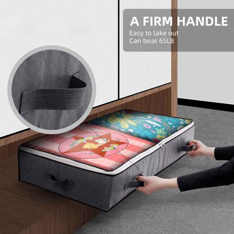 Non-Woven Fabric Foldable Underbed Storage Bag For Clothes Blankets And Shoes 100x50x15cm(4 Handles Black)