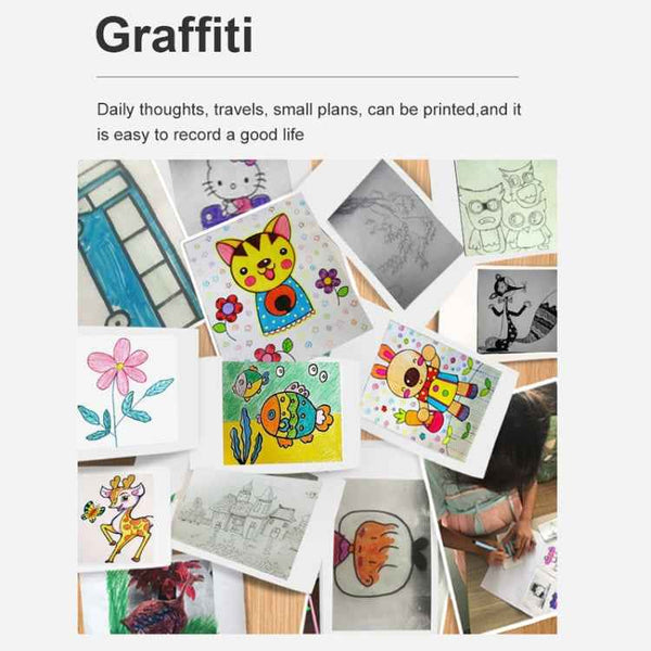 X6 200DPI Student Homework Printer Bluetooth Inkless Pocket Printer White 5 Printer Papers+5 Stickers + 3 Color Papers