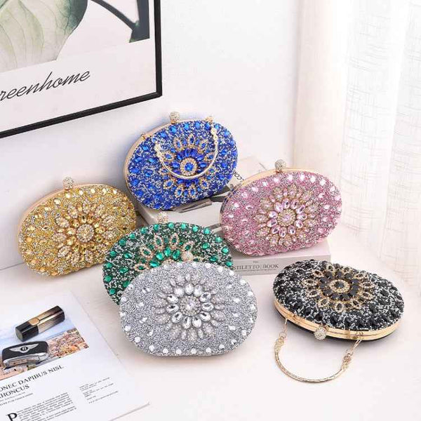 Oval Sunflower Diamond Evening Party Clutch Bag(Gold)