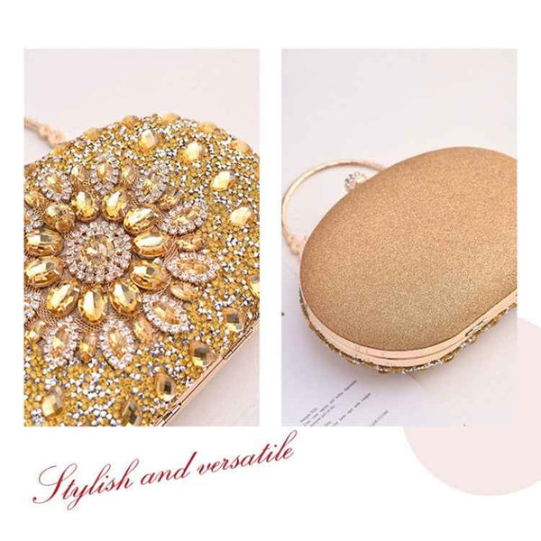 Oval Sunflower Diamond Evening Party Clutch Bag(Gold)