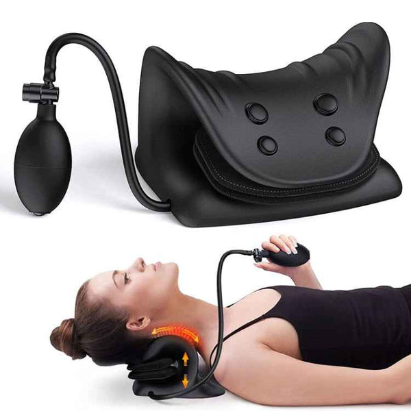 Neck Massage Pillow Shoulder Relaxer Cervical Traction Device with Airbag(Black)
