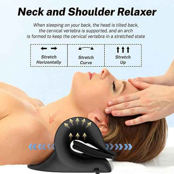 Neck Massage Pillow Shoulder Relaxer Cervical Traction Device with Airbag(Black)