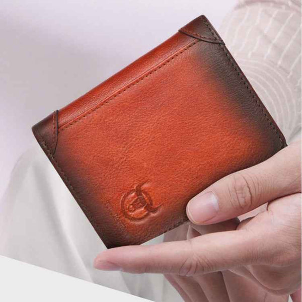 Bull Captain Men Wallet First-layer Cowhide Coin Clip RFID Retro Vertical ID Holder(Coffee)
