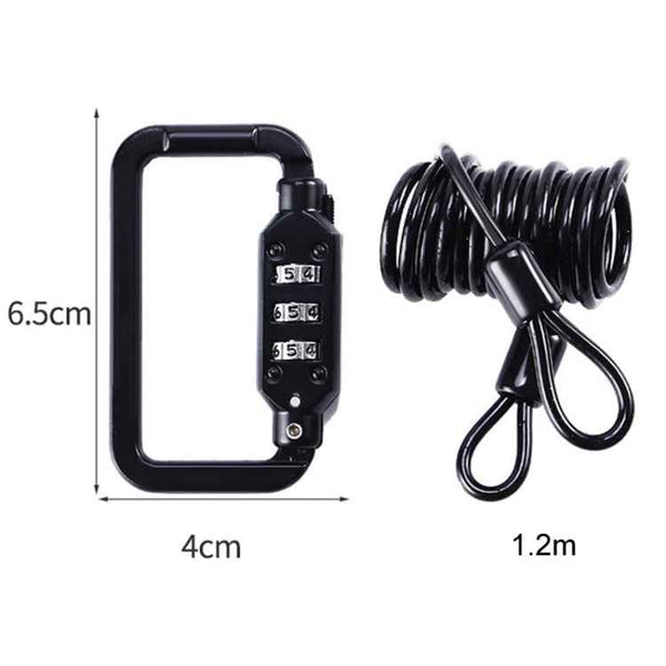 Universal Safety Code Wire Rope Helmet Lock for Motorcycles Bicycles, Black+Storage Bag