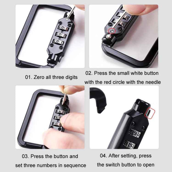 Universal Safety Code Wire Rope Helmet Lock for Motorcycles Bicycles, Black+Storage Bag