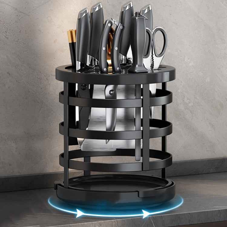 Home Thicken Knife Organizer Chopstick Cylinder Kitchen Drainage Countertop Shelf, Specification: Rotary (Black)
