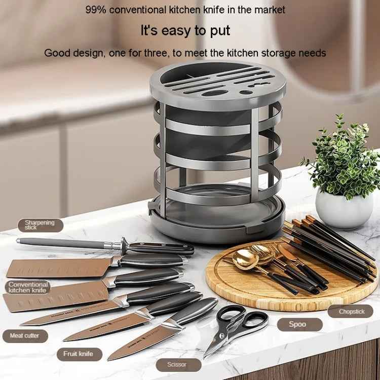 Home Thicken Knife Organizer Chopstick Cylinder Kitchen Drainage Countertop Shelf, Specification: Rotary (Black)