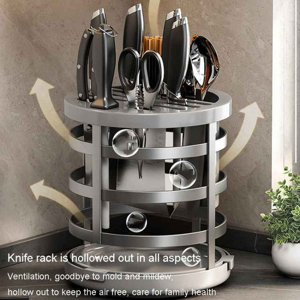 Home Thicken Knife Organizer Chopstick Cylinder Kitchen Drainage Countertop Shelf, Specification: Rotary (Black)