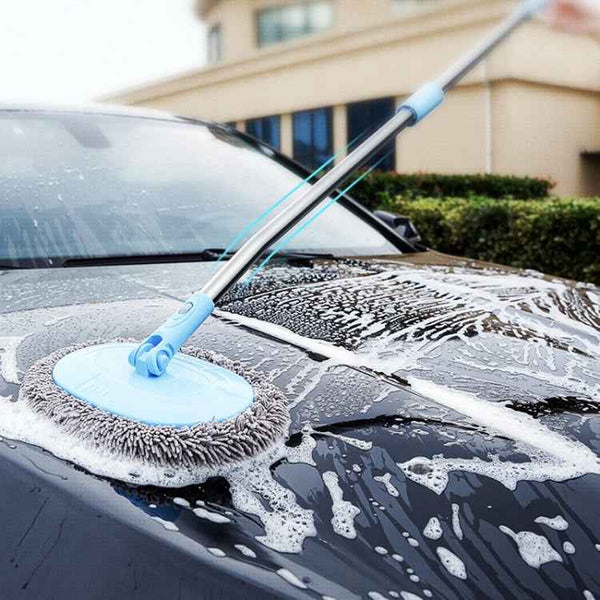 Car Chenille Curved Handle Telescopic Car Wash Soft Bristle Mop(Blue)