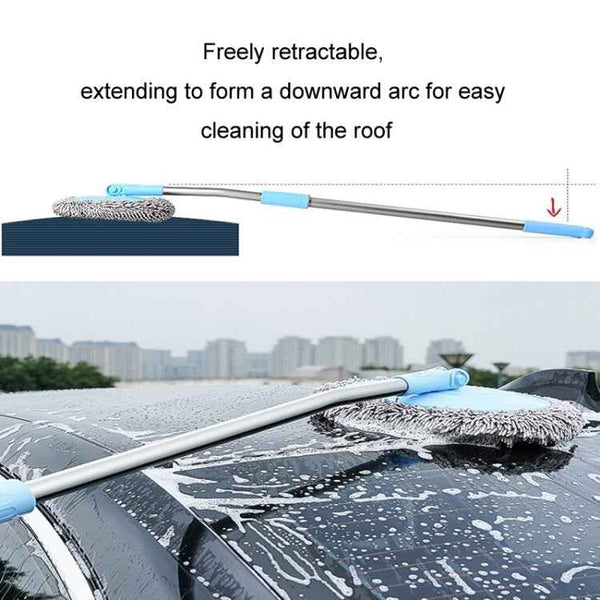 Car Chenille Curved Handle Telescopic Car Wash Soft Bristle Mop(Blue)