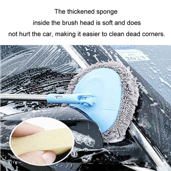 Car Chenille Curved Handle Telescopic Car Wash Soft Bristle Mop(Blue)