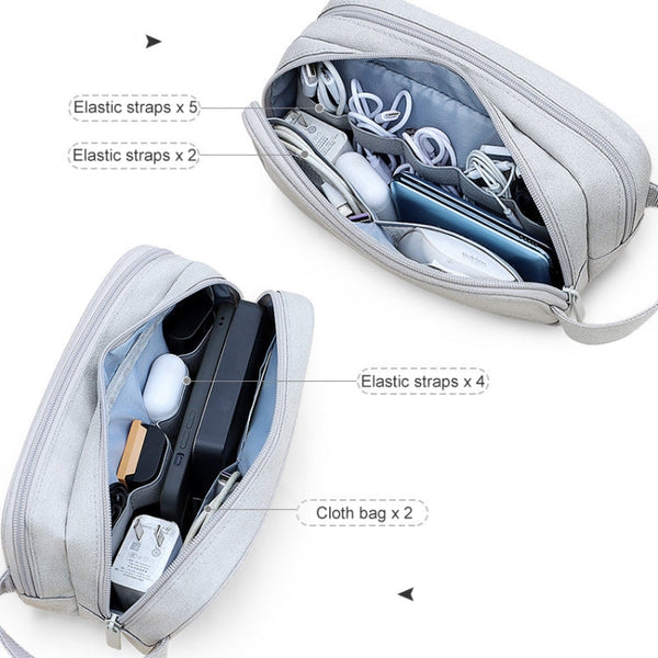 SM09 Double-layer Large Capacity Digital Accessories Storage Bag, Gray, Black, Navy Blue, Dark Gray