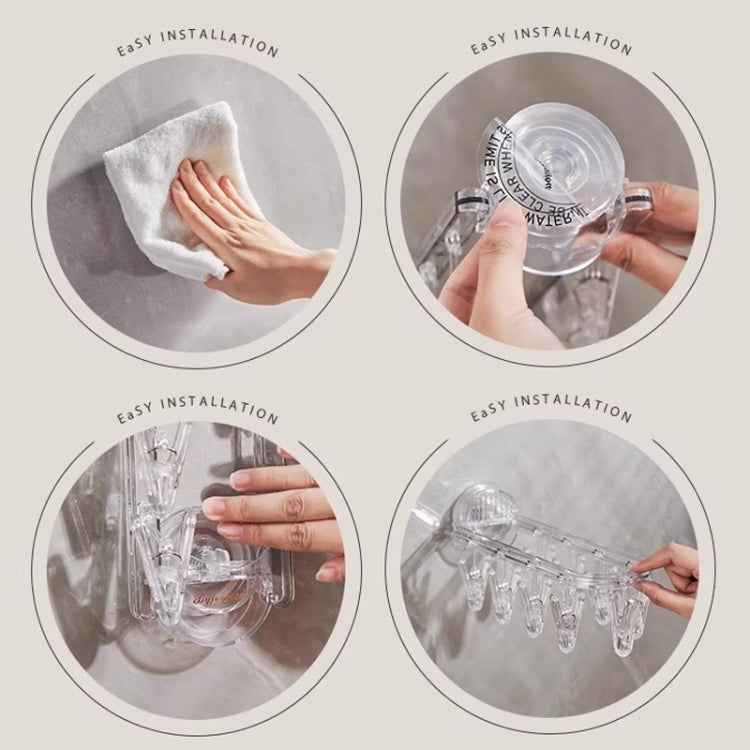 Suction Cup Clothes Rack Multi Clips Wall Mounted Indoor Outdoor Balcony Multifunctional Folding Clothes Hanger(Grey)