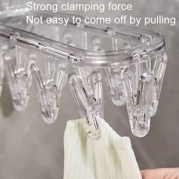 Suction Cup Clothes Rack Multi Clips Wall Mounted Indoor Outdoor Balcony Multifunctional Folding Clothes Hanger(Grey)