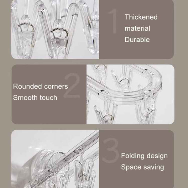 Suction Cup Clothes Rack Multi Clips Wall Mounted Indoor Outdoor Balcony Multifunctional Folding Clothes Hanger(Grey)