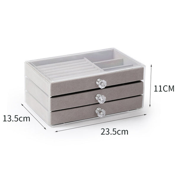 Three-Layer Velvet Dustproof Drawer Earrings Jewelry Storage Box