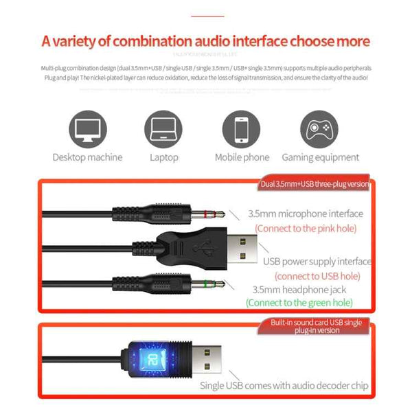 YINDIAO Q7 Colorful Light Computer Wired Headset USB Gaming Headset