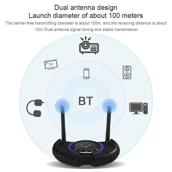 TX800 Optical Fiber Bluetooth 5.0 Transmitter Receiver Audio Adapter with Dual Antennas & OLED Display