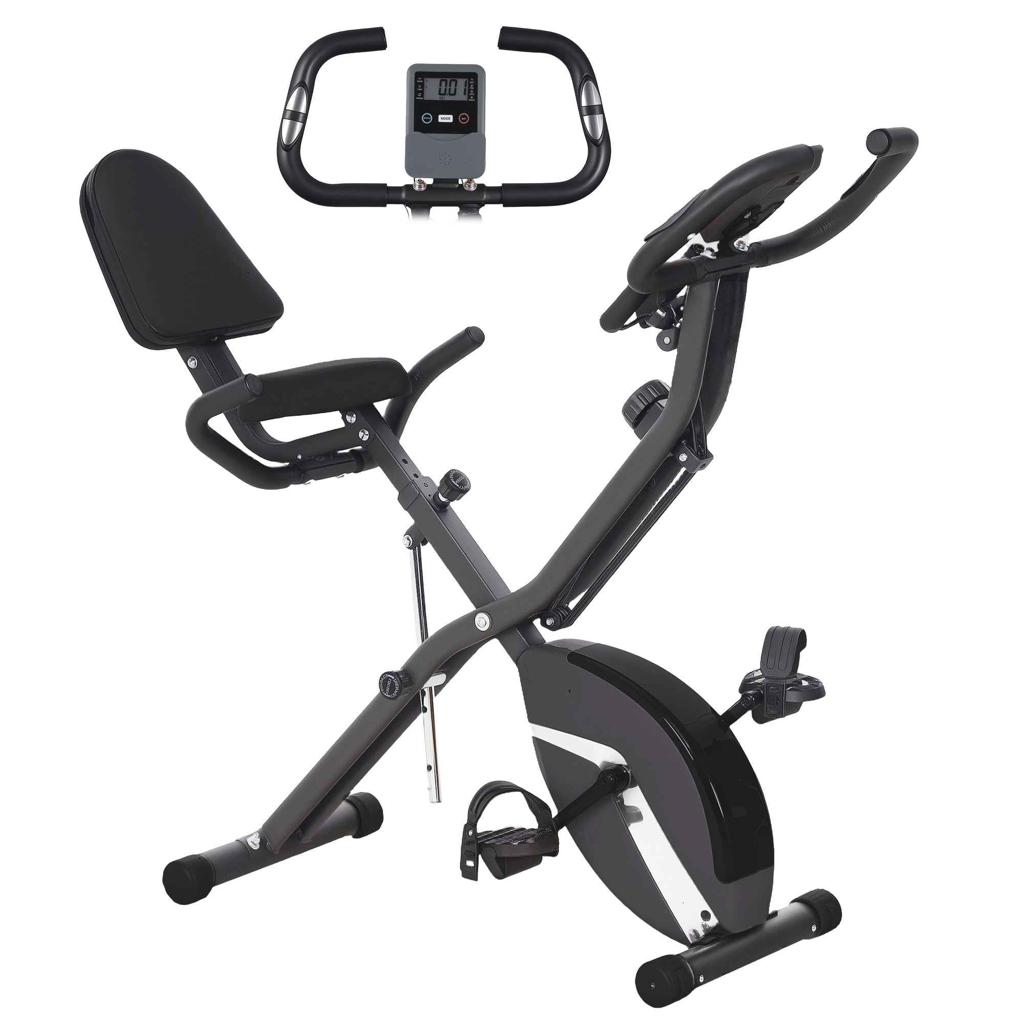 SPORTNOW Folding Exercise Bike with Arm Bands and Hand Pulse Sensor