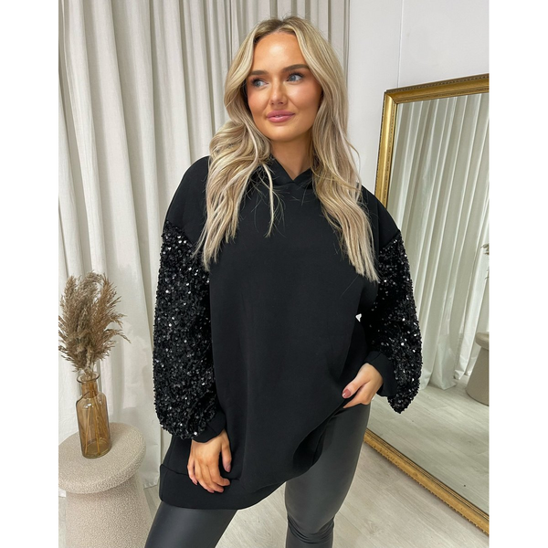 Oversized Sequin Sleeve Knitted Hoodie Jumper