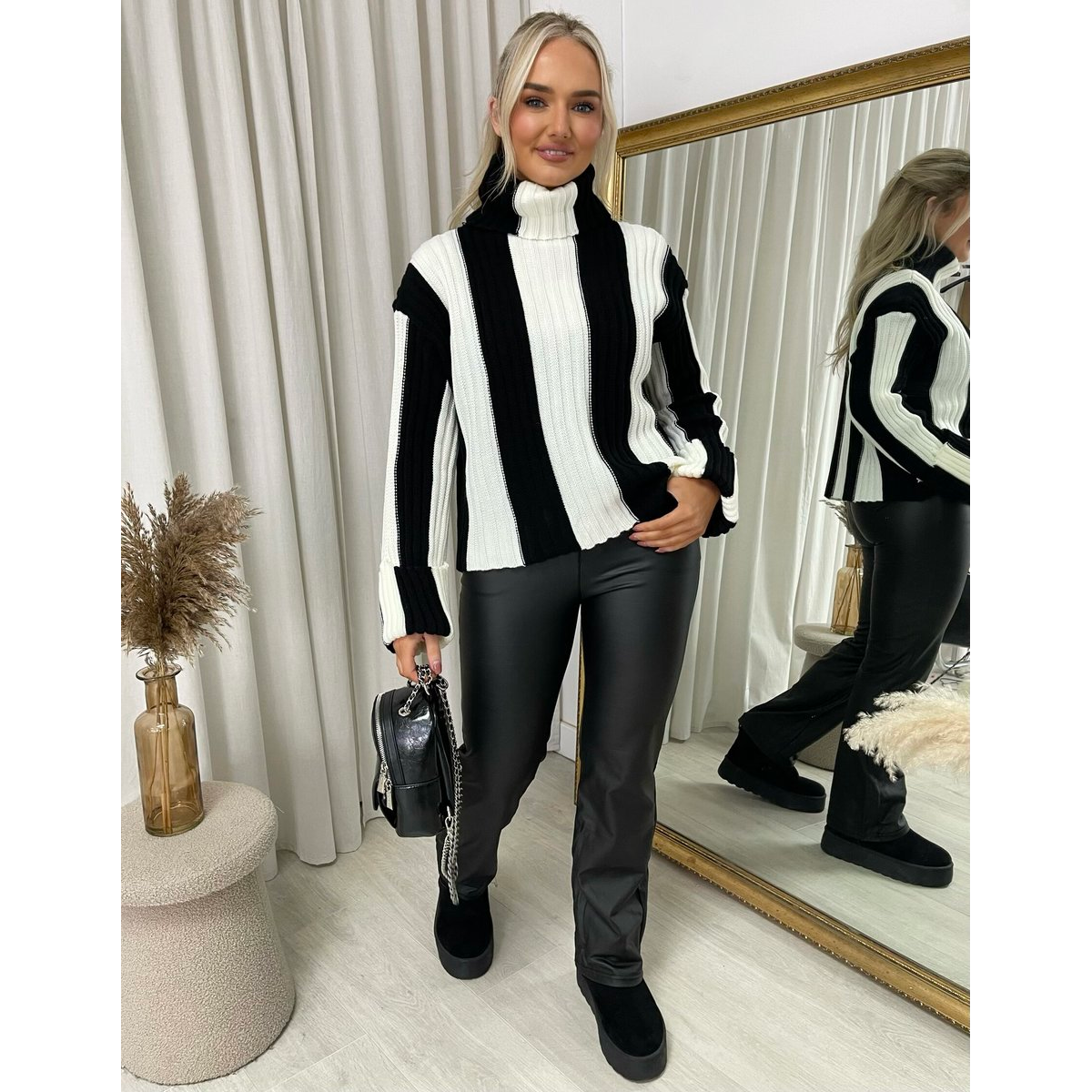 Roll Neck Stripe Knitted Jumper