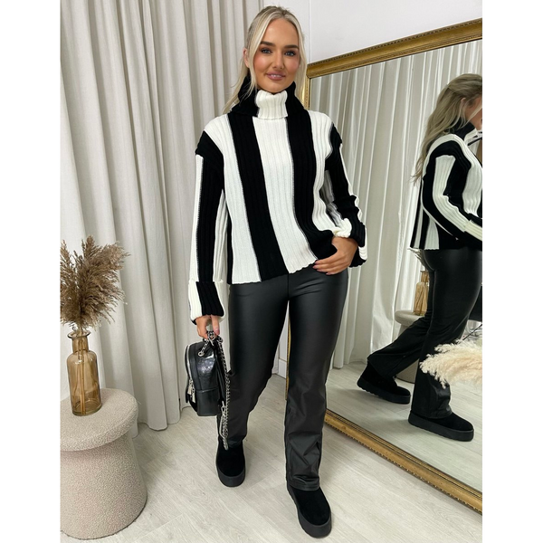Roll Neck Stripe Knitted Jumper