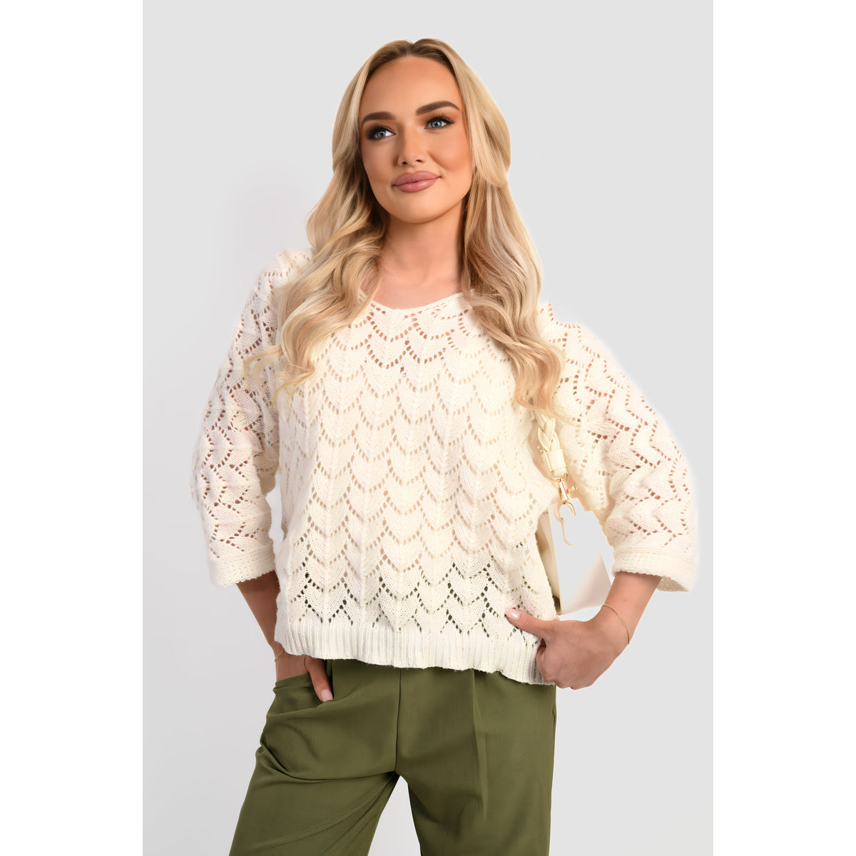 Half Sleeve Chunky Cable Knit Jumper