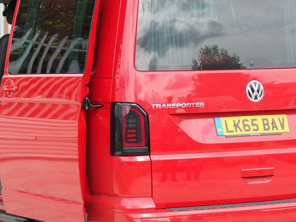 For VW T6 Smoked Tailgate LHD Red-Bars European Left Hand Drive Van only Sequential Indicator