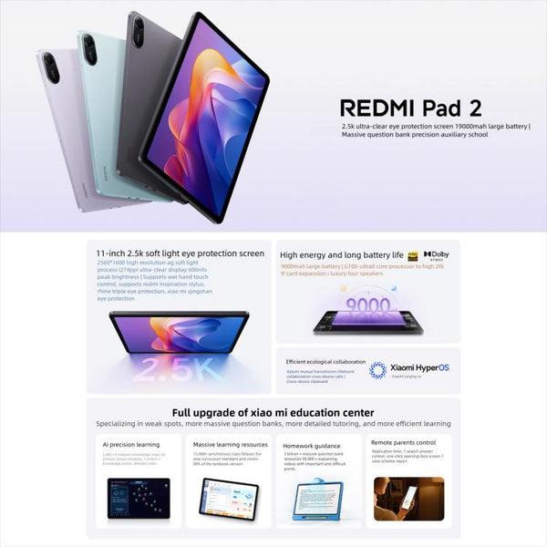 REDMI Pad 2 11 inch Tablet PC, 8GB+128GB, HyperOS 2, MediaTek G100-Ultra Octa Core CPU