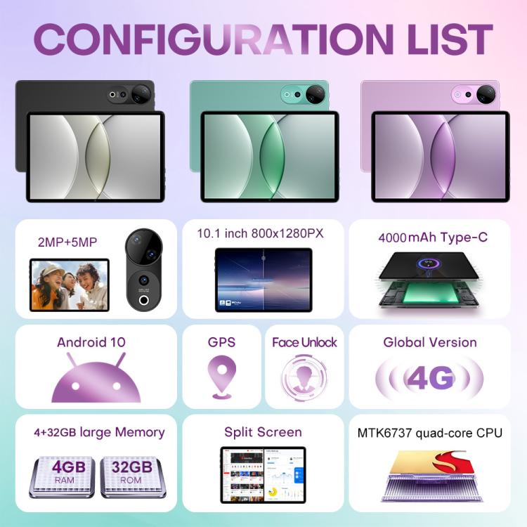 Pad 9 Ultra 10.1 inch 3G Phone Call Tablet PC, 2GB+32GB, Android 10 MTK6737 Quad Core, AU Plug