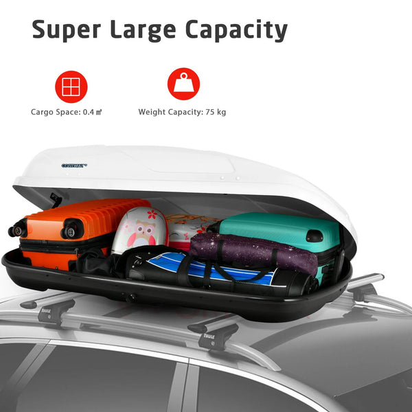 CW White ABS 400L Car Rooftop Cargo Box with Security Keys and Dual Side Opening 157 x 76 x 39cm / 75kg capacity