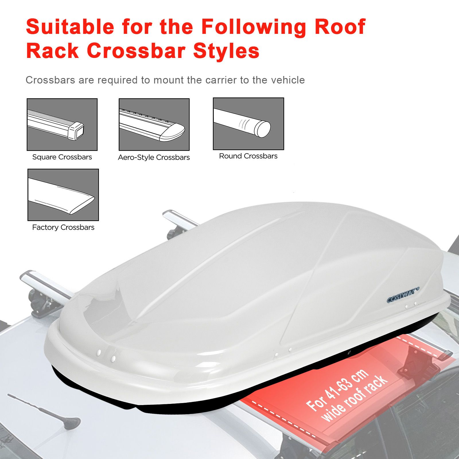 CW White ABS 400L Car Rooftop Cargo Box with Security Keys and Dual Side Opening 157 x 76 x 39cm / 75kg capacity