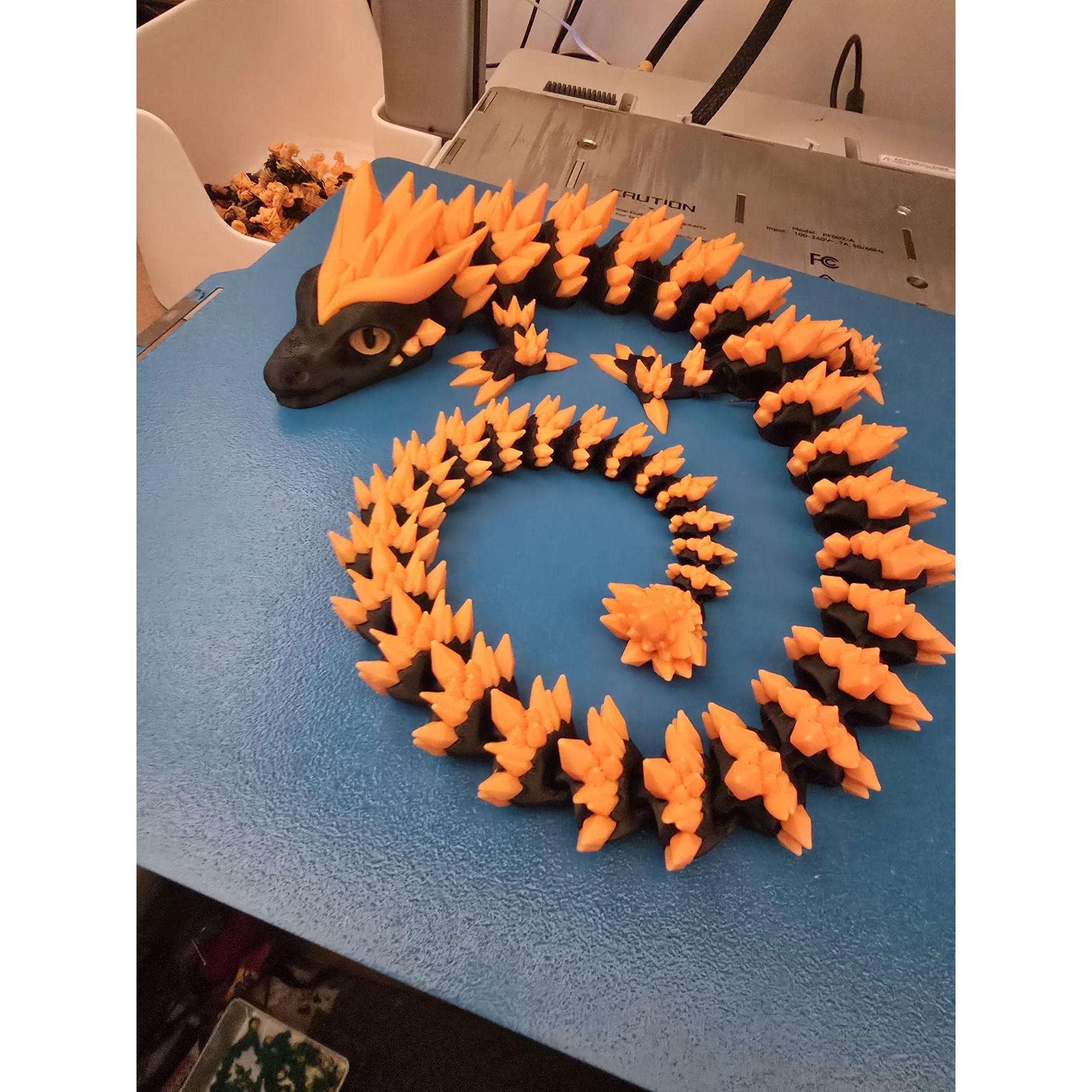Orange & Black Articulated Dragon – 3D Printed Fidget Fantasy Toy