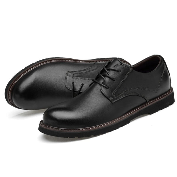 Round Head Solid Color First Layer Cowhide Casual Shoes for Men