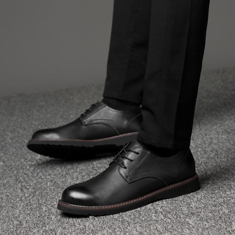 Round Head Solid Color First Layer Cowhide Casual Shoes for Men