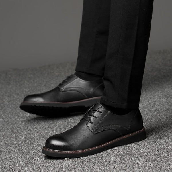 Round Head Solid Color First Layer Cowhide Casual Shoes for Men