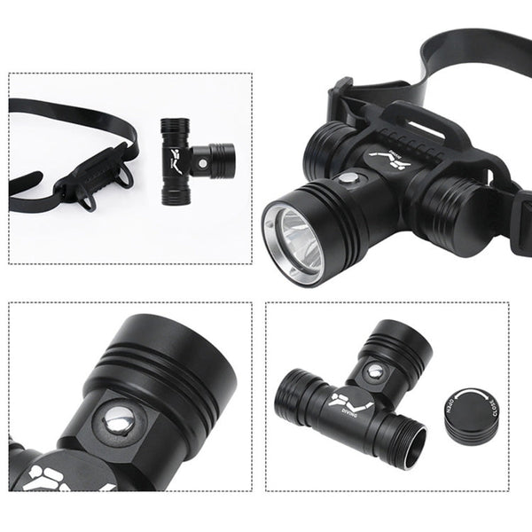 60m Underwater Photography Video Fill-up Headlight Diving Flashlight with Battery Display Function(Headlight+Battery+Charger)