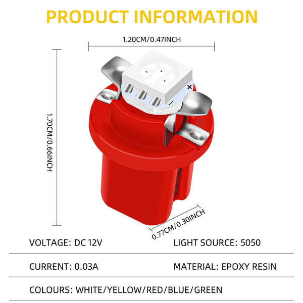 10Pcs B8.5D 509T B8.5 5050 Led Auto Car LED Dashboard Bulbs Instrument Panel Wedge Indicator Lights Cluster Gauges Lamp 12VDC