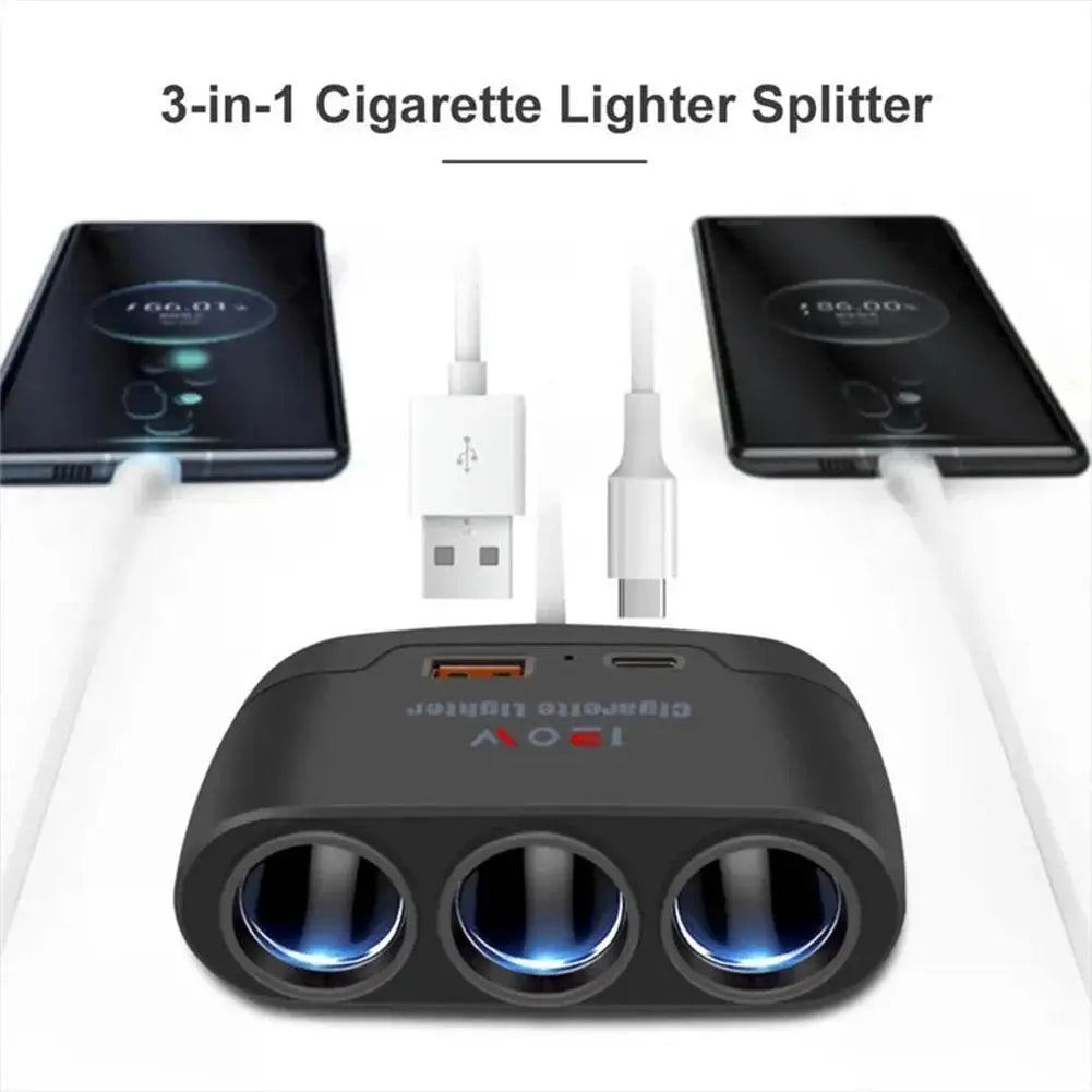 120W Car Charger Adapter 12V 24V PD QC3.0 Dual USB Socket Car Cigarette Lighter Splitter Fast Charger For Car DVR Dashcam