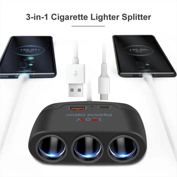120W Car Charger Adapter 12V 24V PD QC3.0 Dual USB Socket Car Cigarette Lighter Splitter Fast Charger For Car DVR Dashcam