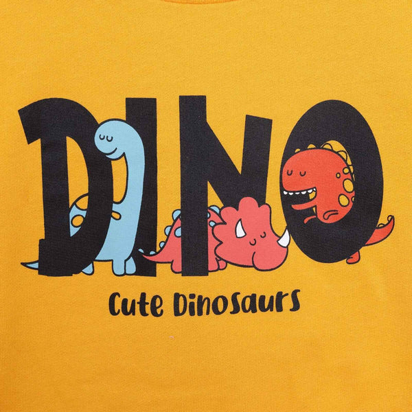 HelloBaby Baby Boy Dino Patterned Sweatshirt - Mustard